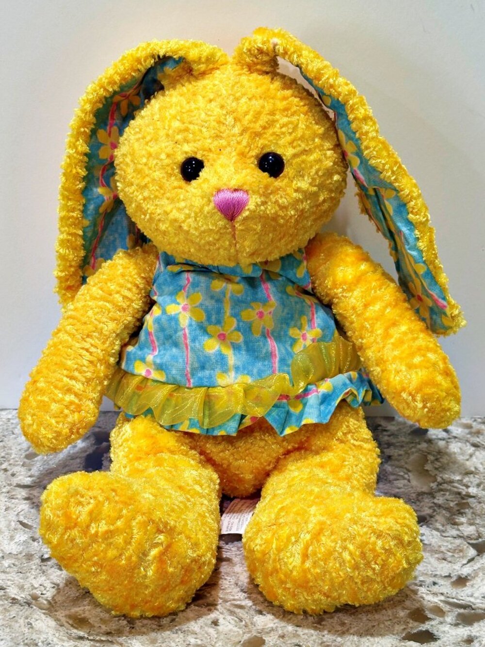 Caltoy Bunny Rabbit Plush Sunny Yellow Floral Dress Ears Textured 13" Stuffed
